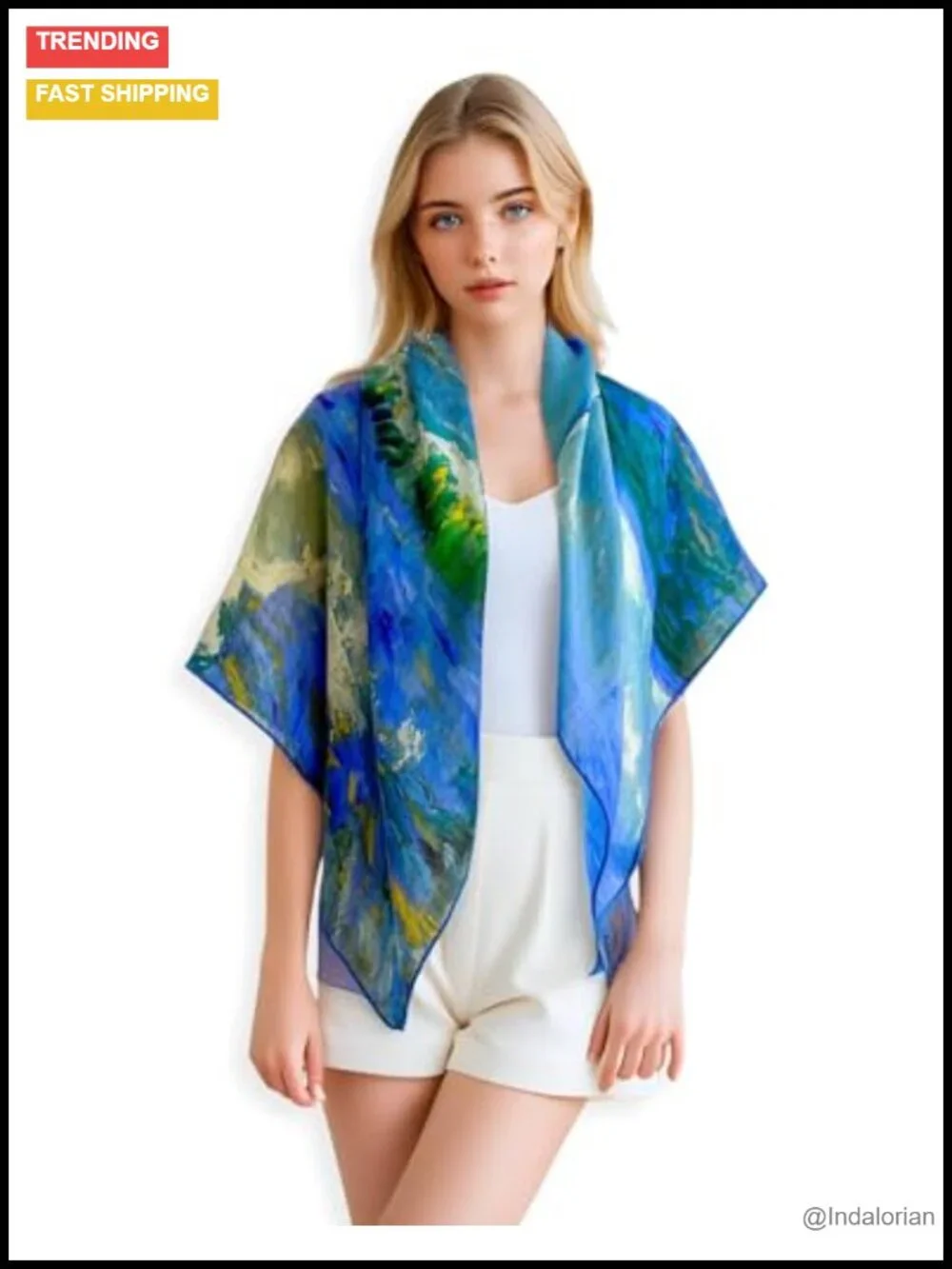 100% Cashmere Square Scarf Art Print Women's Neck Scarf Pashmina Wrap